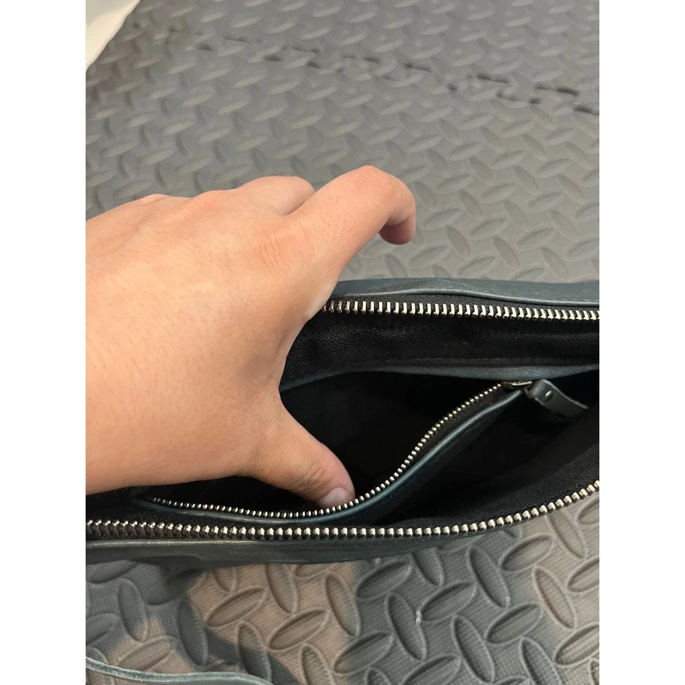 OPVS Clutch Bag Unisex OS Gray Blue Leather Distressed Minimalist Wristlet Pouch